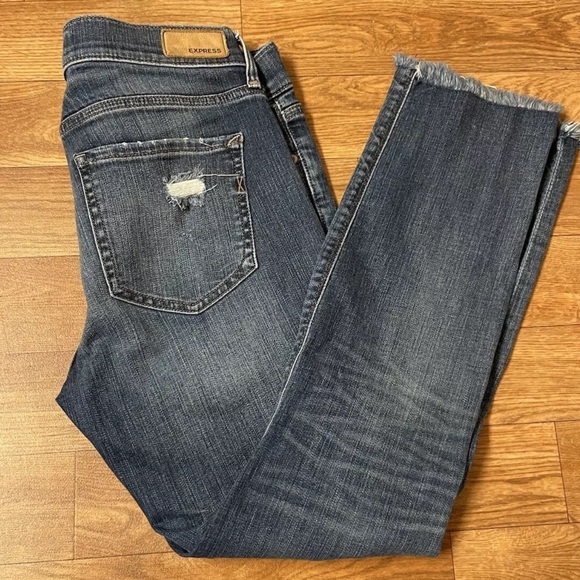 EXPRESS Skinny Ankle Stretch Women’s 8R Distressed Raw Hem Dark Wash Jeans | Y2K - Picture 16 of 16